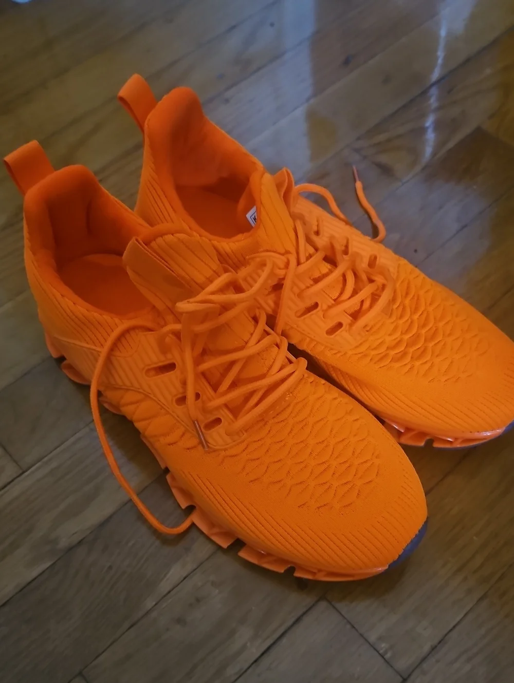 Ladies Orange Knit Athletic Sneakers